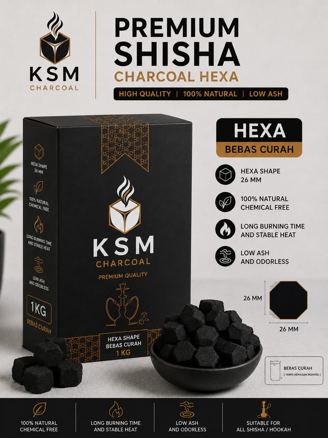 Shisha Charcoal Cubes 2.2cm Premium Quality Black Box