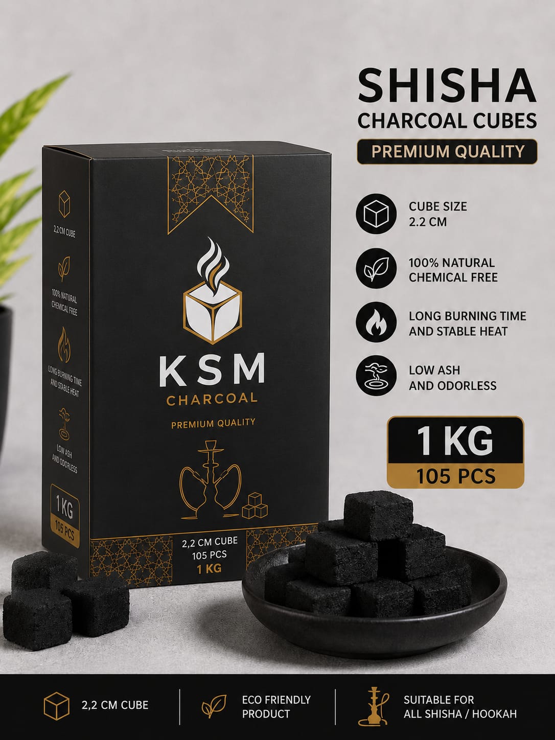 Shisha Charcoal Cubes 2.2cm Eco Friendly Kraft Box